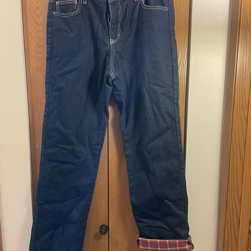 Dickies Women's Dark Blue Flannel Lined Straight Jeans